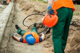 Bauarbeiter auf Baustelle hat einen Arbeitsunfall